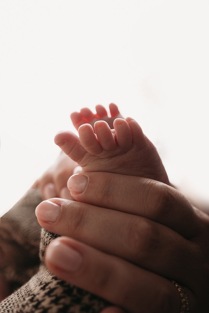Close-up view of a newborn baby's feet